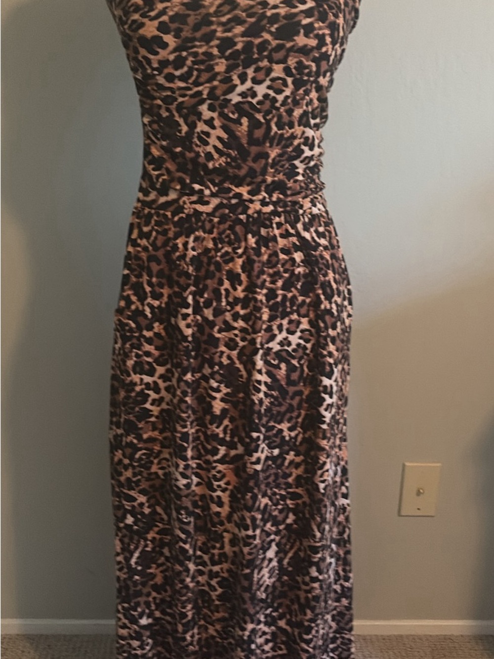 Sleeveless Leopard Print Maxi Dress in Brown and Black